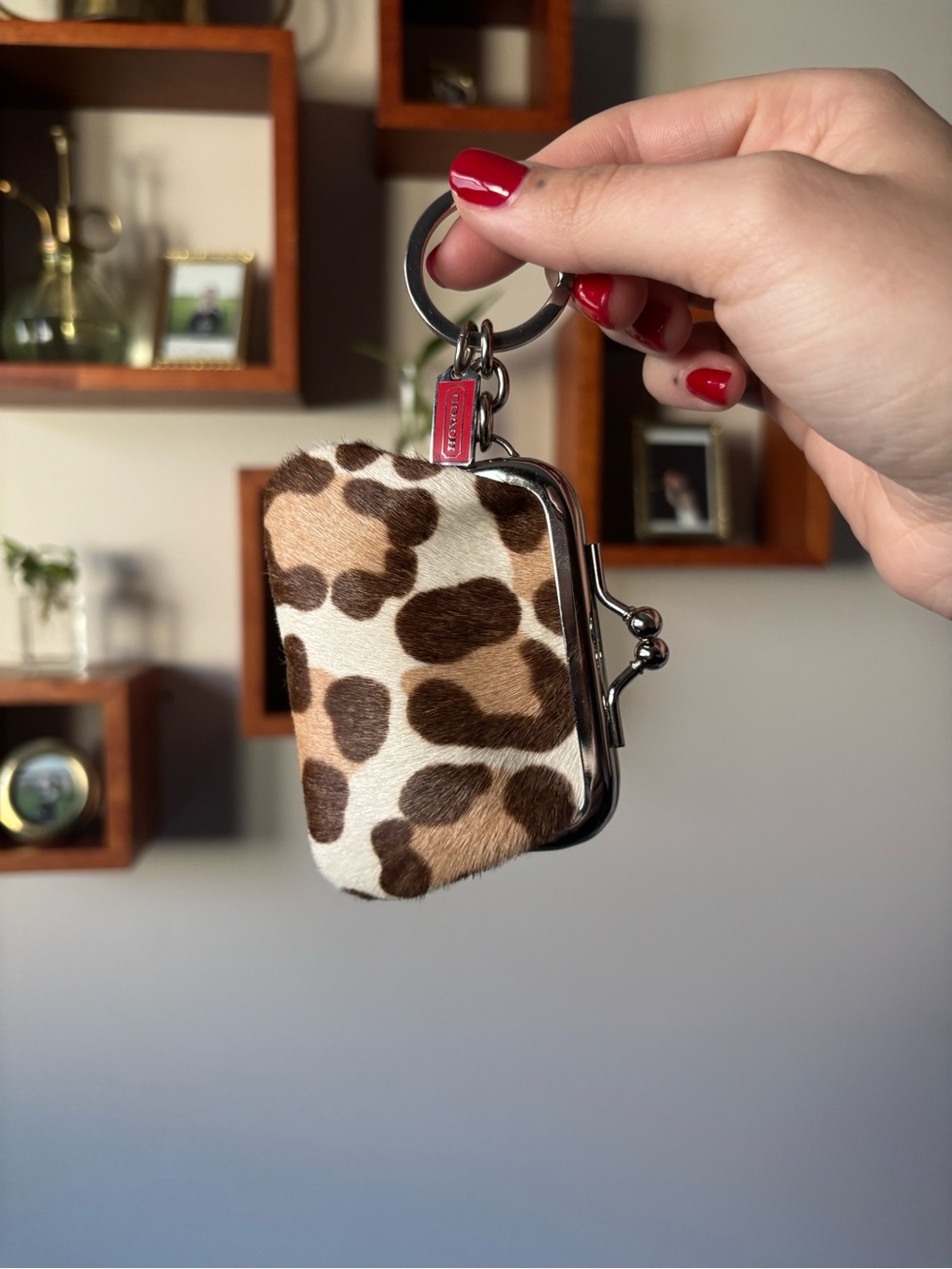 Coach Calf Hair Ocelot Leopard Print Keychain Kiss-Lock Pouch